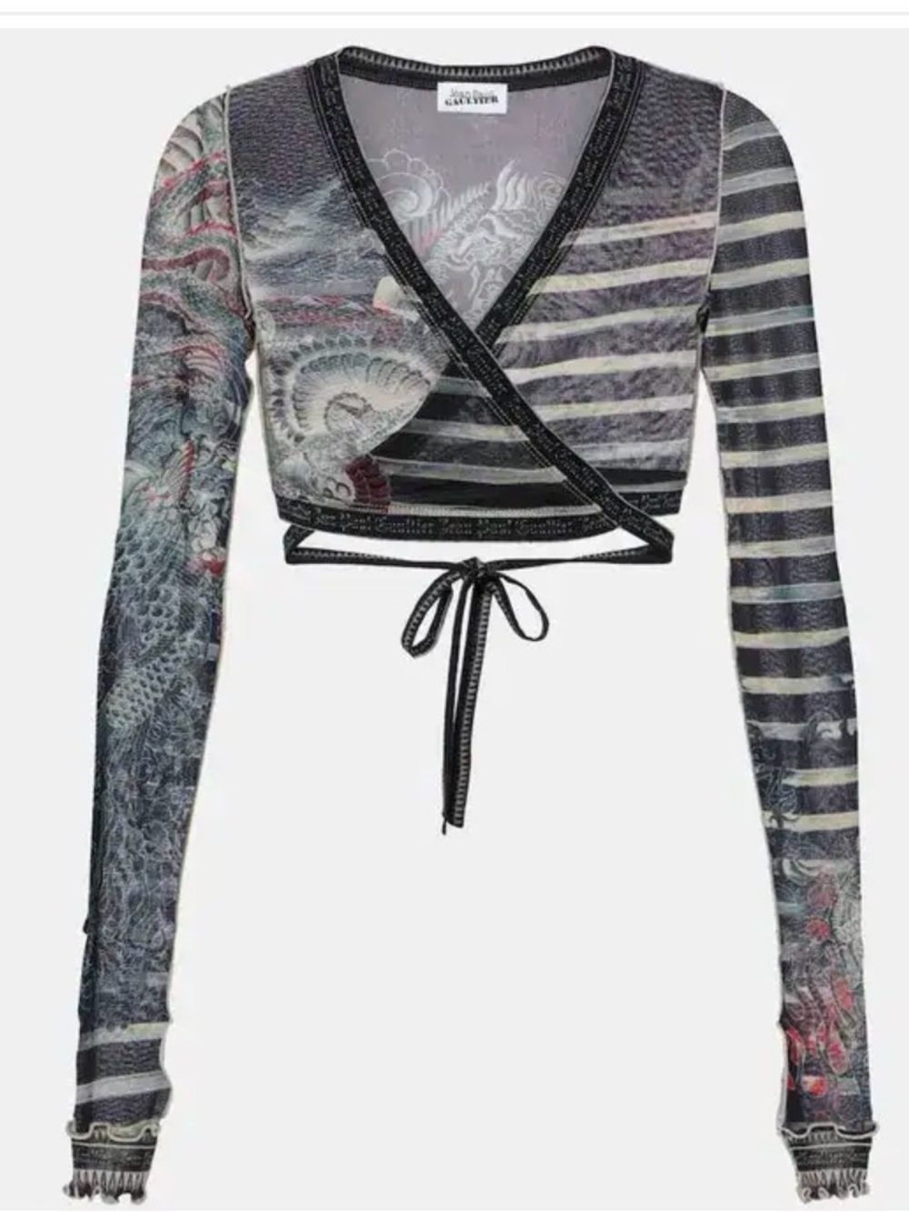 Jean Paul Gaultier Black and Gray Striped Wrap Crop Top Set
